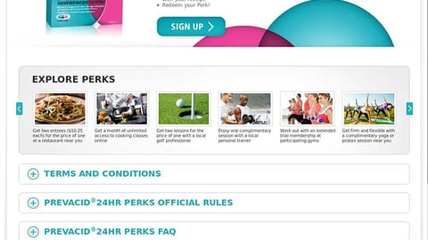 'Prevacid Perks' Landing Page
