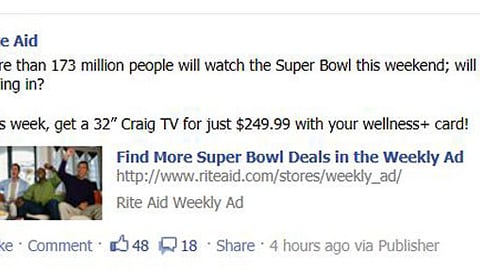 Rite Aid 'Super Bowl' Facebook Status Update