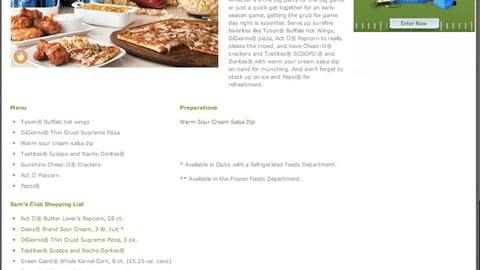 Sam's Club 'Family Football Feast' Page