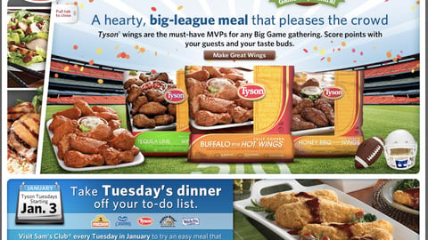 Tyson Sam's Club 'Game Day Central' Page