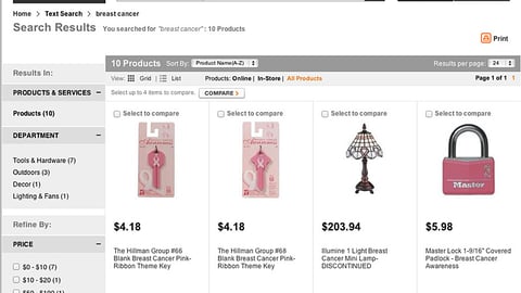 Home Depot 'Breast Cancer Awareness' Product Page
