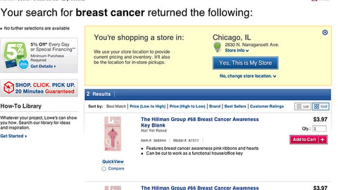 Lowe's 'Breast Cancer Awareness' Product Page