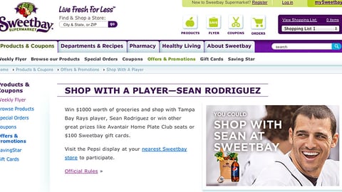 Sweetbay Pepsi 'Shop with a Player' Promotional Page