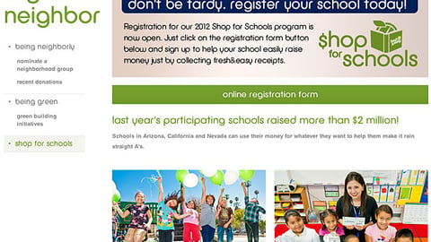 Fresh & Easy 'Shop for Schools' Landing Page