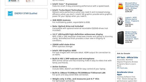 Sony Vaio Bestbuy.com Product Page