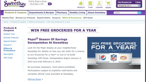 Sweetbay PepsiCo Super Bowl Sweeps Page