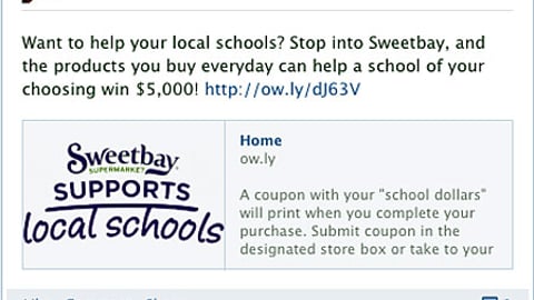 'Sweetbay Supports Schools' Facebook Update