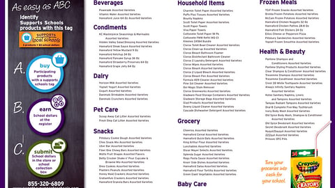 'Sweetbay Supports Schools' Product List