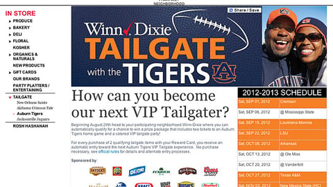 Winn-Dixie 'Tailgate with the Tigers' Landing Page