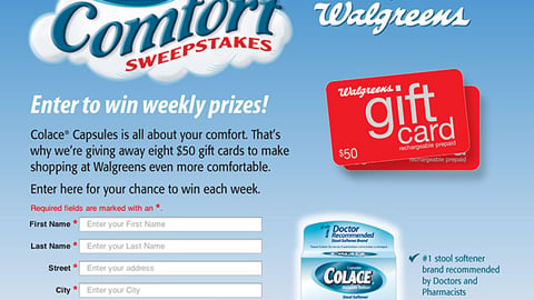 Colace Walgreens Sweeps Entry Page