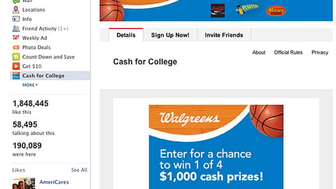 Walgreens 'Cash for College' Facebook Promotion