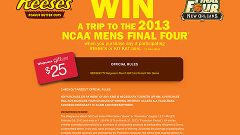 Hershey Walgreens NCAA Instant-Win Game Promotional Site