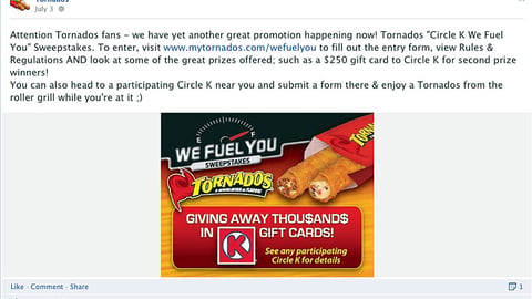 Circle K Tornados 'We Fuel You' Facebook Update