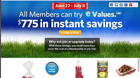 Sam's Club 'eValues' Landing Page