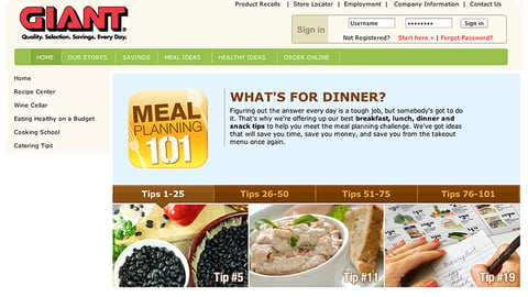 Giant-Carlisle 'Meal Planning 101' Landing Page