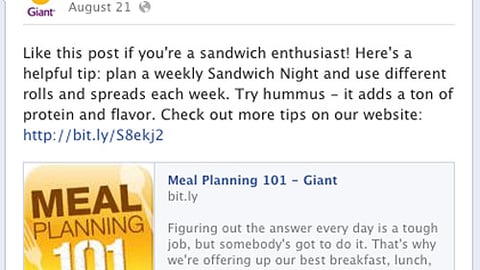 Giant-Landover 'Meal Planning 101' Facebook Update