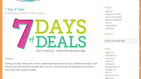 Walgreens 'Snaps Blog' Website