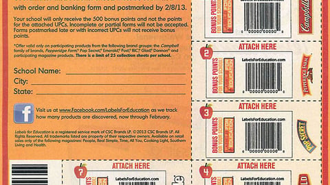 Campbell 'Labels for Education' UPC Collection Sheet