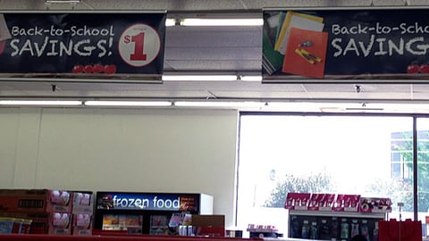 Family Dollar 'Back-to-School Savings' Ceiling Signs