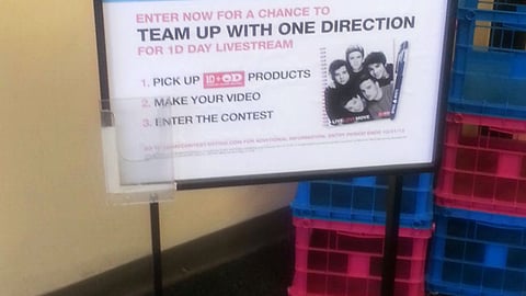 Office Depot One Direction 'BOGO' Stanchion Sign