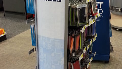 Best Buy 'Give Mobile Phone Accessories' Rack Sign