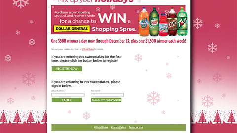 Dr Pepper Dollar General 'Mix Up Your Holidays' Landing Page