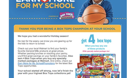 General Mills Walmart '4 Box Tops' Email