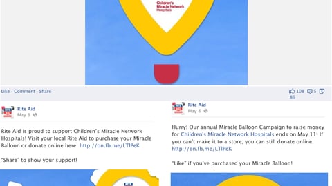 Rite Aid 'Miracle Balloon' Facebook Updates