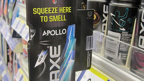 Axe Apollo 'Squeeze Here' Shelf Talker