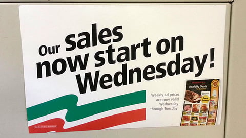 Dominick's 'Sales Now Start on Wednesday' Checkout Sign