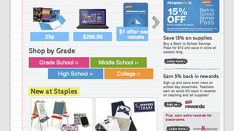 Staples.com 'Back to School Center' Page