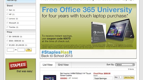 Staples.com 'Free Office 365 University' Ads