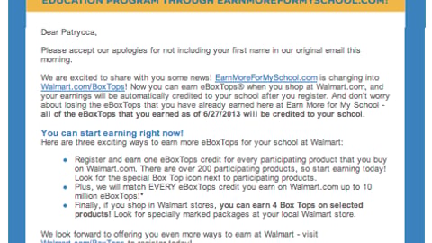 General Mills Walmart 'Earn More' Email