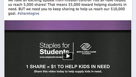 'Staples for Students' Facebook Update