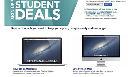 Best Buy 'Student Deals' Webpage