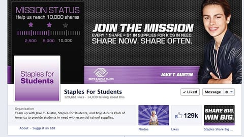 'Staples for Students' Jake Austin Facebook Cover