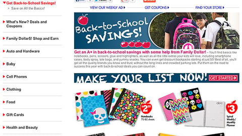 Family Dollar 'Back-to-School Savings' Landing Page