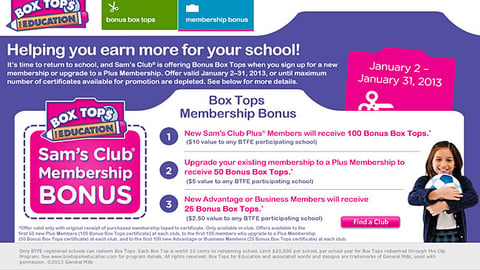 Sam's Club General Mills 'Box Tops' Page