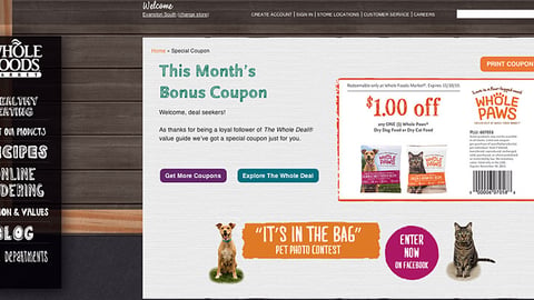 Whole Foods 'Bonus Coupon' Page