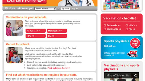MinuteClinic 'School Vaccinations' Landing Page