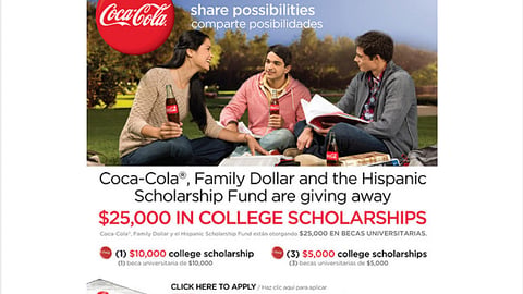 Family Dollar Coke 'Hispanic Scholarship Fund' Webpage
