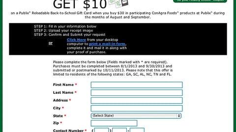 ConAgra Publix 'Back to College' Home Page