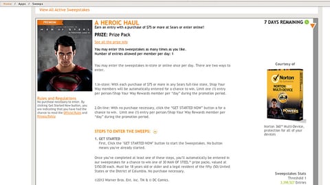 Sears 'Heroic Haul' Landing Page