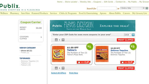 Publix 'Flavor Excursion' Coupons.com Page