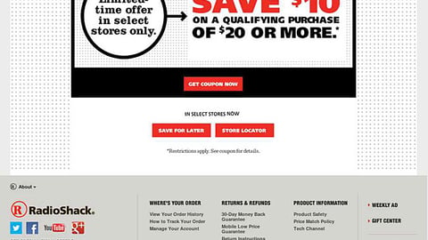 RadioShack 'Save $10' Landing Page