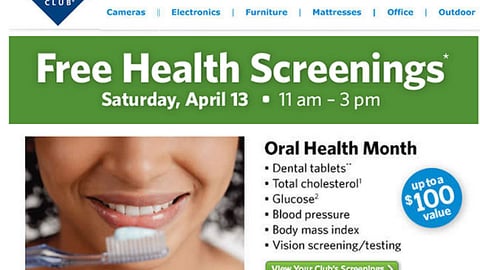 Sam's Club 'Free Health Screenings' Email