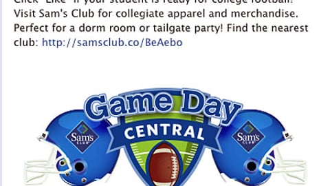 Sam's Club 'Game Day Central' Facebook Update