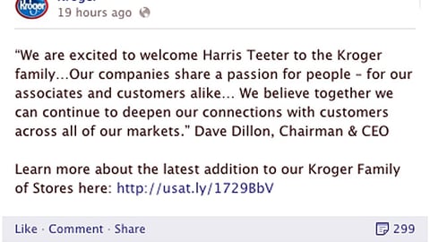 Kroger 'Welcome Harris Teeter' Facebook Update