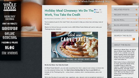 Whole Foods 'Holiday Meal Giveaway' Blog Post