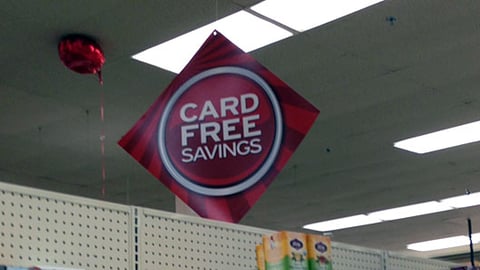 Jewel-Osco 'Card Free Savings' Ceiling Sign